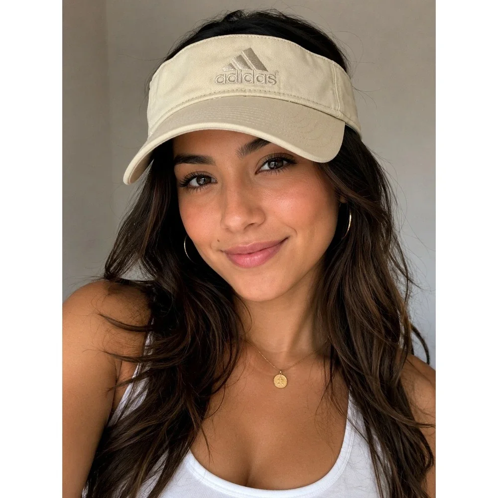 Adidas Golf Visor Hat Cream Khaki Adjustable Cotton Embroidered Logo Unisex